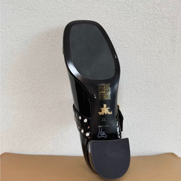 Prada Women's Black Patent Leather Flats with Studded Straps - Picture 7 of 7